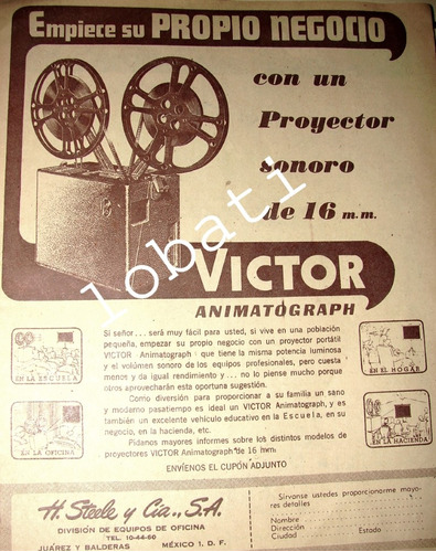 Cartel Vintage Proyector Victor Animatograph 16mm 1951 /16