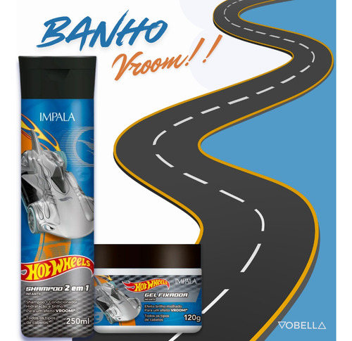 Kit Shampoo 2 Em 1 Gel Fixador Kids Hot Wheels Prata Impala