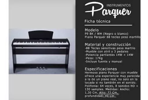 Piano Eléctrico Parquer P9 88 Teclas Martillo Con Mueble