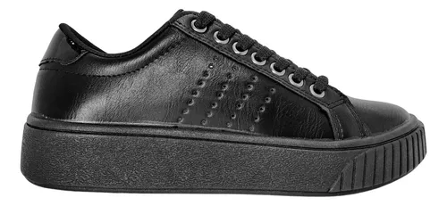 Zapatilla Mujer Sneaker Urbana Plataforma Tachas Dama Negras