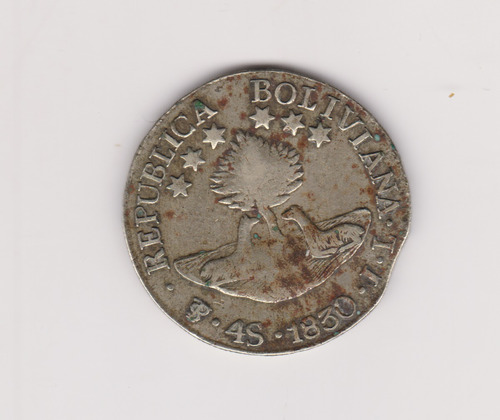 Moneda Bolivia 4 Soles Año 1830 Jl Plata Muy Bueno +