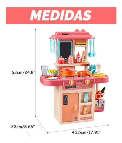 Juguete Set Cocina 42 Piezas Luz Sonido Rosado Infantil 63cm