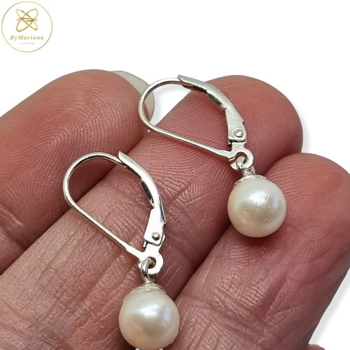Imagen 4 de 6 de Aros Plata Perlas 7mm Con Brisura