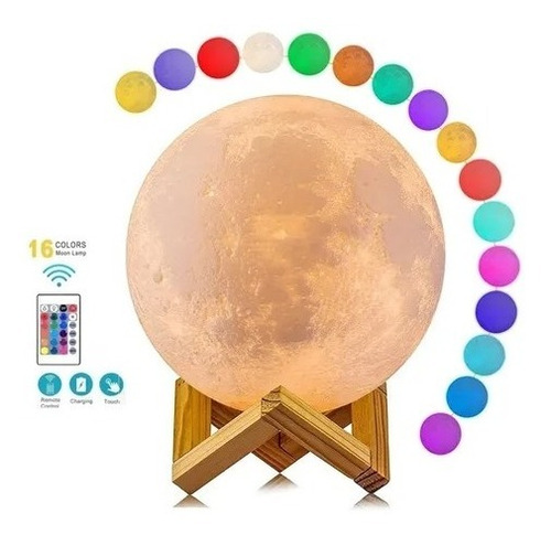 Lámpara Táctil Luna 3d Led 16 Colores Usb Hogar Velador