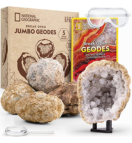 Break Open 5 Jumbo Geodes - Earth Science Kit With 5 Pr...