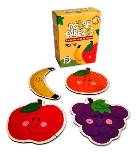 Rompecabezas D Madera Frutas 3/4 Pz Didáctico Barco De Papel