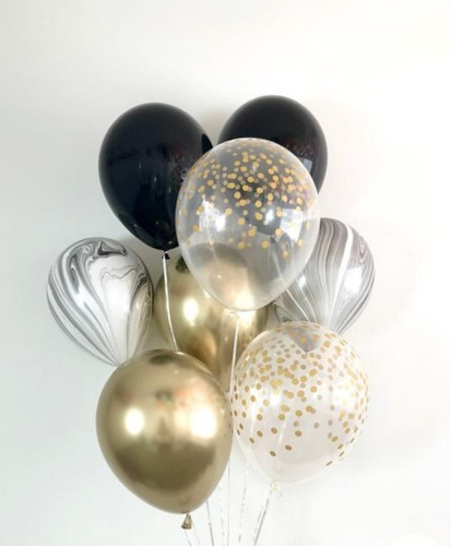 Bouquet/set De 8 Globos (2dorado.2agata,2negro, 2t/confeti)