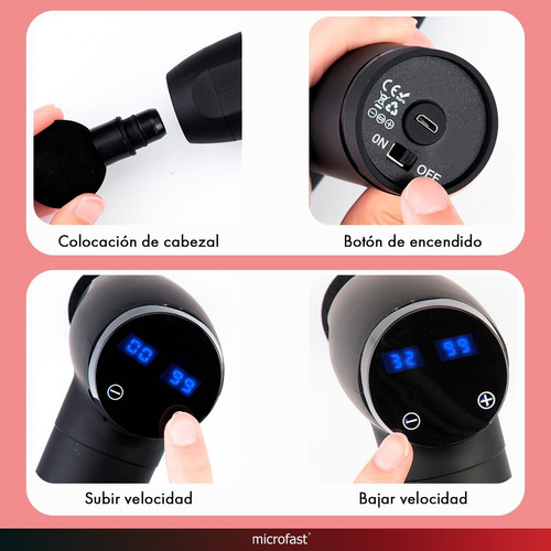 Masajeador Muscular Pistola Portátil 24w Batería 30 Vel Led