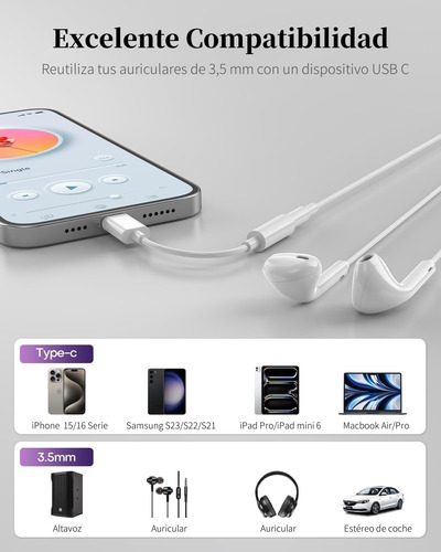 Monstyle Adaptador Usb C A Jack 3.5 Mm Para Audífonos, 2 Uni