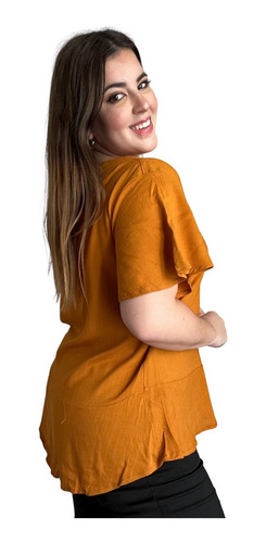 Imagen 3 de 6 de Blusa De Lino Con Botones Mujer Talle Grande.