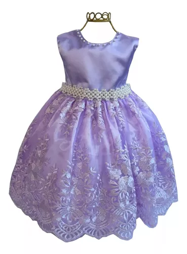 Vestido Rendado Luxo Lilás Princesa Sofia