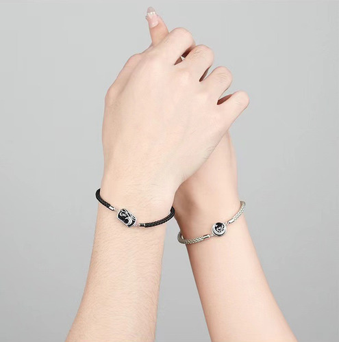 Pulseras Parejas Estrella Y Mar Plata 925 Regalos Unisex