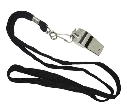 Imagen 2 de 5 de Silbatos Emergencia Arbitro Auxilio Metálico Con Cordón 10pz