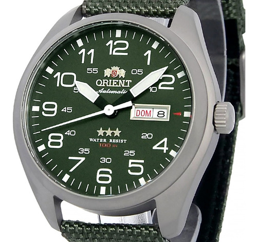 Relógio Orient Masculino Automatico Militar F49sn020 E2ep Cor da correia Verde Cor do bisel Prateado Cor do fundo Verde