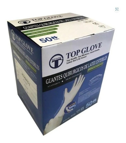 Guante Quirúrgico Latex Estéril Top Glove Talla 6.5 50 Pares Color Blanco natural