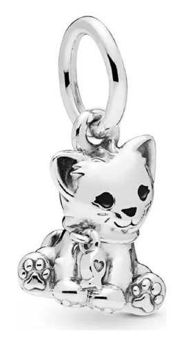 Charm Dulce Gatito Con Collar En Plata 925 Silver Heart