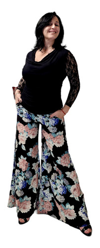 Pantalón Maxi Palazzo Importado Tiro Alto Estampado Flores