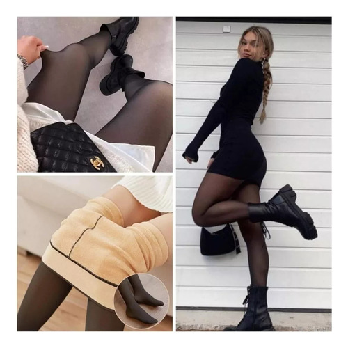 Medias Térmicas Malla Afelpada Leggins Traslucidas Moda Dama