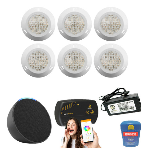 Kit Led Piscina 120m² - 6 Leds 9w + Smart Lux + Alexa