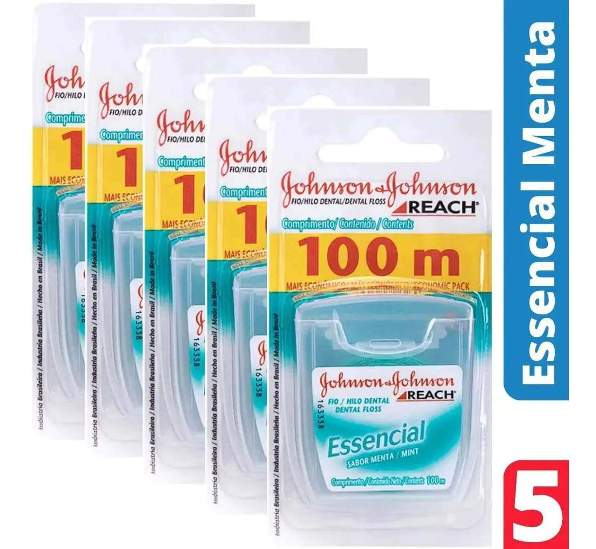 Fio Dental Essencial Menta Johnson's 100 Metros Kit C/ 5