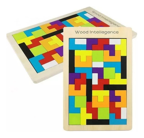 2 X Tetris Portátil De Madera Rompecabezas Tangrama Juguete