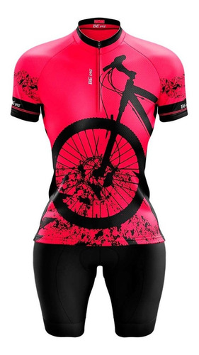 Conjunto Camisa E Bermuda Feminino Ciclismo Mtb Rosa E Preta