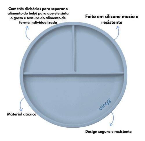 Imagem 2 de 7 de Kit Prato Silicone Infantil Divisória + Talher Refeição Bebê