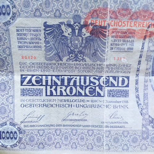 Antiguo Billete 10000 Coronas Austria 1918 Pick 25 (Usado)