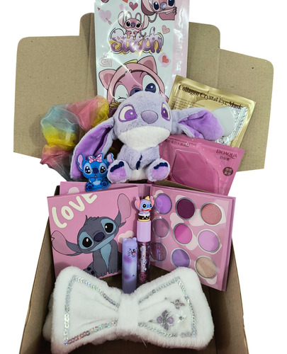 Set De Stich Lila Con Paleta Mascarilla Peluche Vincha