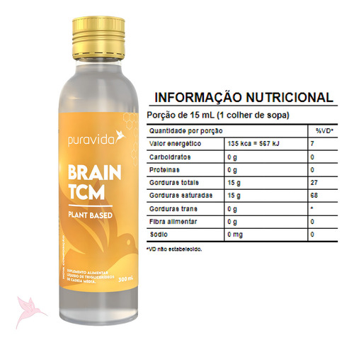 Kit 2x Brain Tcm 300ml Pura Vida Óleo De Coco Mct Liquido Sabor Neutro