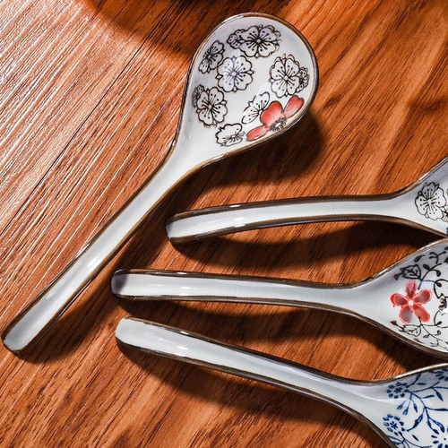 Juego De 4 Cucharas De Sopa Japonesas Y Coreanas, Cucharas D