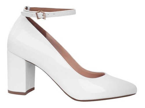 Imagem 2 de 4 de Sapato Feminino Branco Boneca Salto Médio Grosso