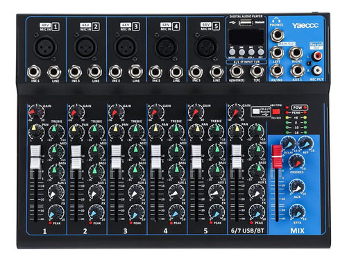 Yaecc 7 Channel Bluetooth Live Studio Stereo Audio Mixer Sou