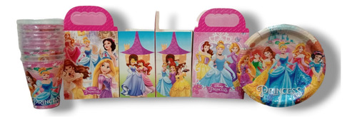 Plim Plim Kit Fiestas De Cumpleaños Cajas+vasos+platos 20p Princesas Disney Princesas Disney Princesas Disney