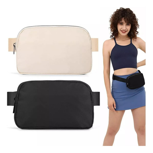 2 Cangurera Deportiva Multiusos Impermeable Gym Correr Bolsa Negro/caqui Color Puro
