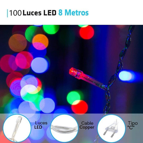 Guirnalda Luces Led 100 Focos 8 Metros Blanco Frio 220v Navidad