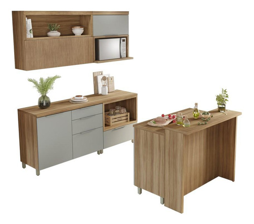 Cozinha Modulada Mdf 6 Peças Nesher Marquesa Marrom Verde