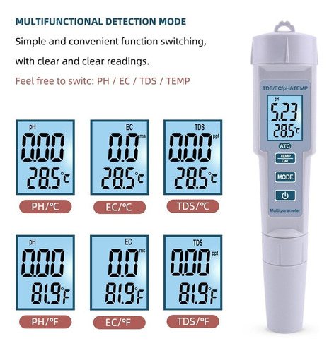 4 En 1 Ph/ec/tds/temp Medidor De Calidad Del Agua Medidor De