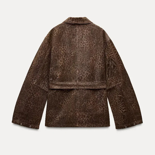 Chaqueta De Solapa Con Estampado Animal Chaqueta Holgada Con