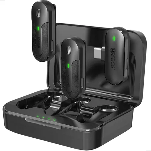 comprar Microfone lapela sem fio profissional Hrebo if-209 tipo-c usb-c duo combo duplo para 2 pessoas cor preto