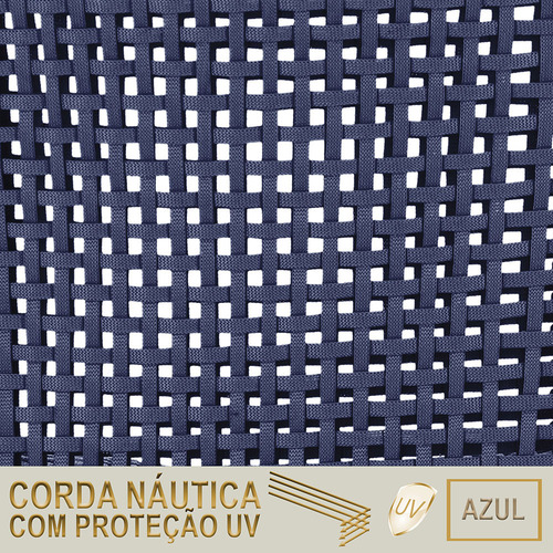 1 Poltrona E Mesa Texas Alumínio Preto Corda Náutica Trama Estrutura Azul