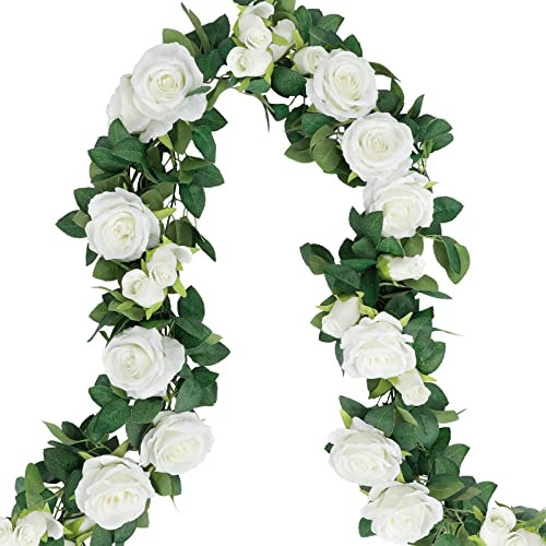 26.2ft 4pcs White Rose Garland, Artificial Flower Vines...