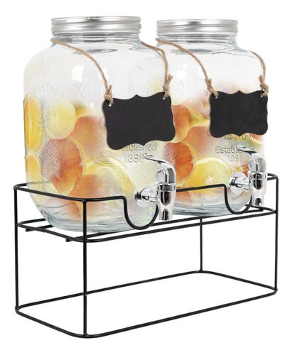 ColorHome JAR8X2 juego de dispensadores bebidas 4L mason jar base metal color transparente