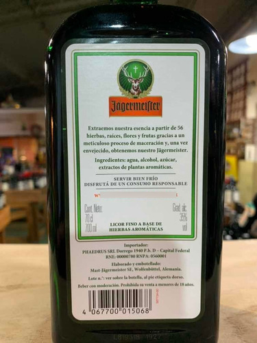 Jagermeister - Alemania Botella X700cc - Ciudad Jardin