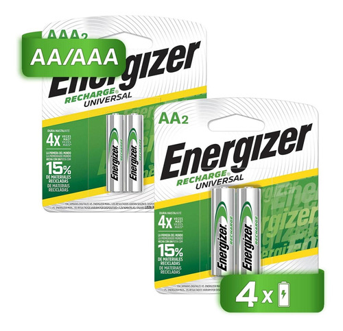 Pilas Recargables Energizer Aa 2 Unidades + Aaa 2 Unidades