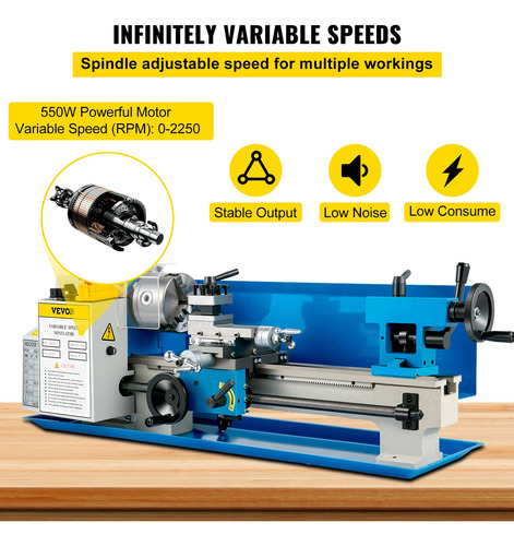 Mini Torno De Metal 7x14 Inch Sobremesa Velocidad Variable