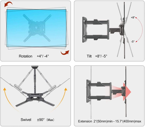Imagen 5 de 8 de Soporte Tv Led Cinema 55 50 49 43 Gira 180º Largo 50cm Force