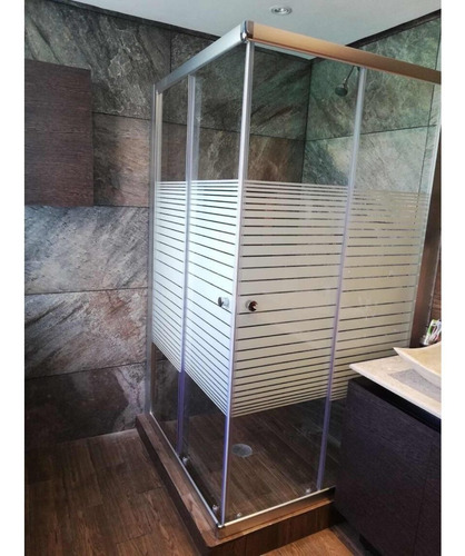 Imagen 1 de 6 de Cancel De Baño Cristal Templado 100x100 Franjas Biseladas
