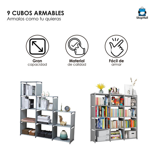Estante Almacenamiento 9 Cajoneras Librero 120x123cm Mueble Color Gris Claro