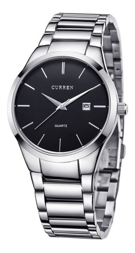 Reloj Curren Calendario Negro Para Hombre Acero Inox Oferta